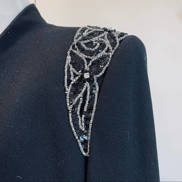 Vintage 80s Nolan Miller Designer Wool Jacket, Long Blazer, Beaded Shoulder, - Picture 8 of 8